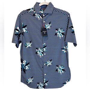 CREMIEUX Men’s Striped Floral Button Down Short Sleeve Small Top NWT
